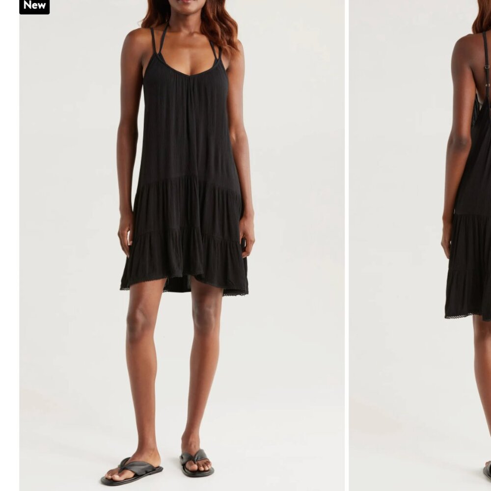 Nordstrom Tiered Crinkle Cover-Up - dress beach swim - OLIVE COVERT - Picture 4 of 8
